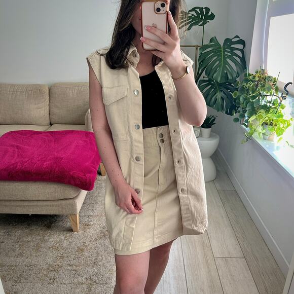 H&M Ivory Denim Cargo Skirt & Vest Set Size 8 - Picture 1 of 10